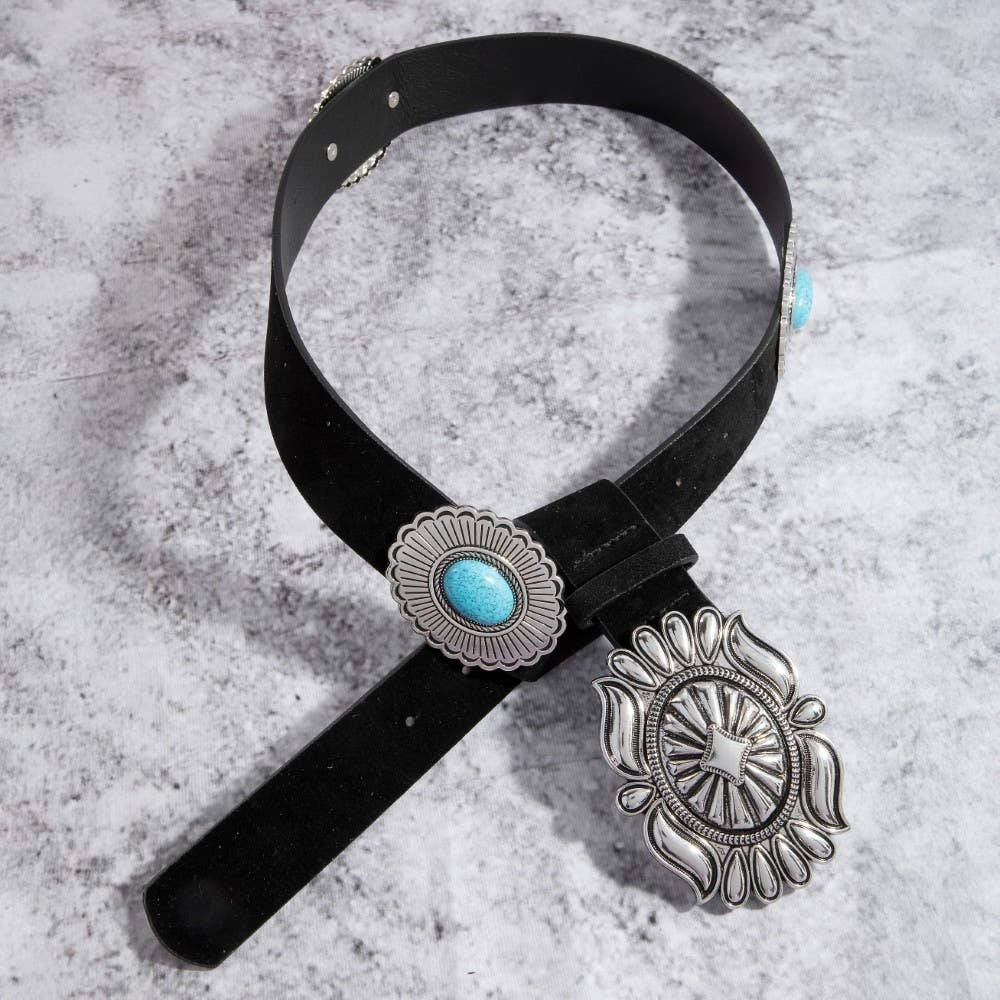 Collections by Fame Accessories - Wholesale Belt - Women's - Western Concho Buckle Vegan Leather Belt4