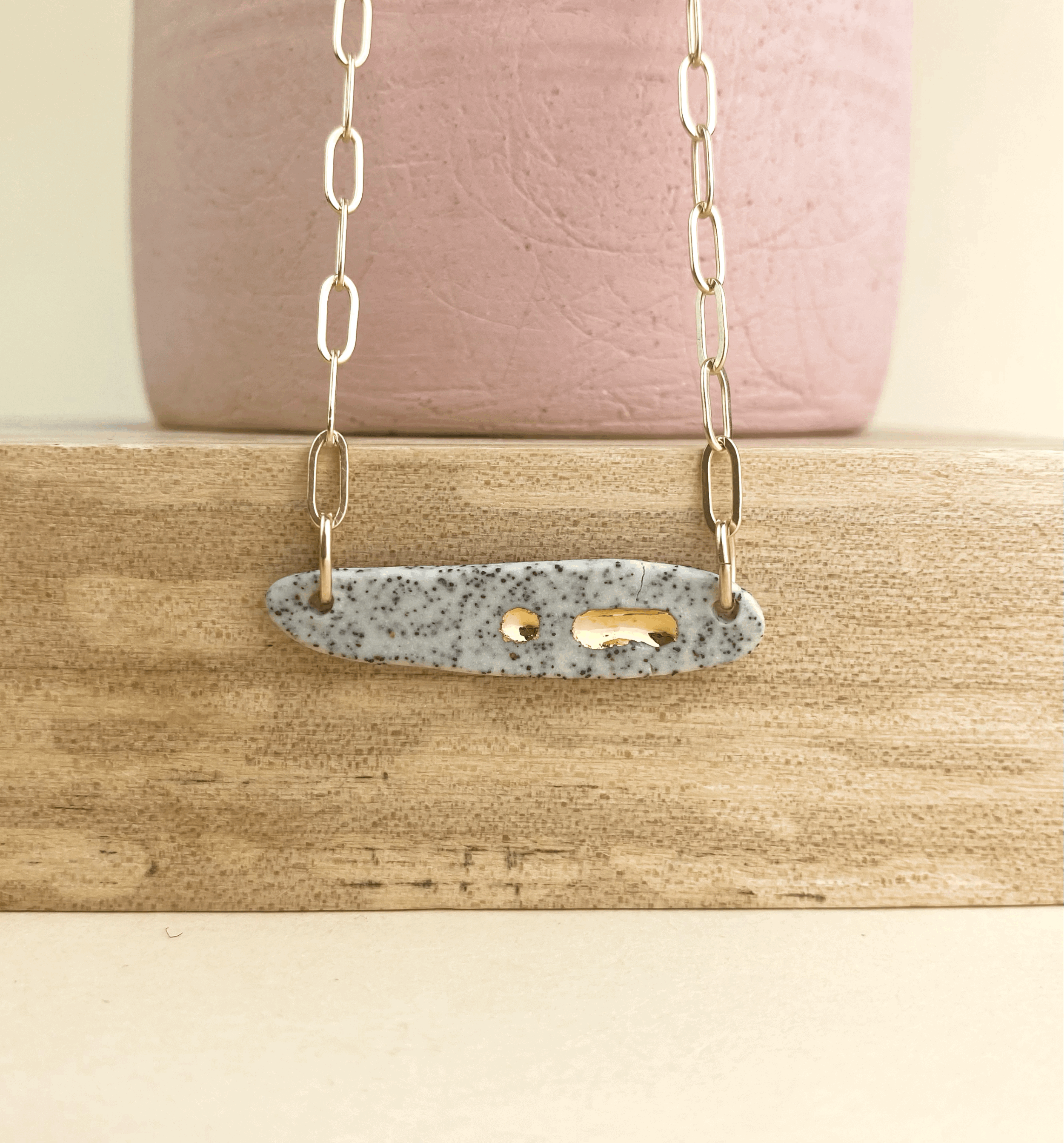 Barrow PDX - Wholesale Pendant/Charm Necklace - Lascaux Necklace - Ceramic Abstract Necklace, Goldfill Chain9