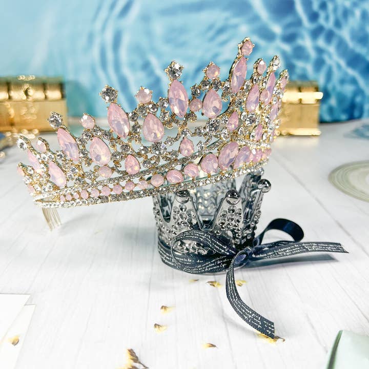 Happy Dream Gifts – wholesale Tiara – Dam – Rosa ädelsten Tiara, Brudbröllop Guldkrona, Festkrona