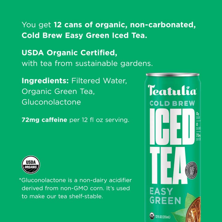 Teatulia Organic Teas - Wholesale Iced Tea - Easy Green Organic Unsweetened Iced Tea Can