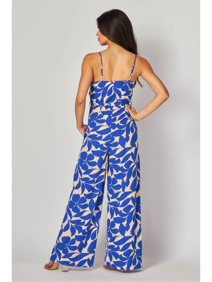 B I G H I T Fashion - Wholesale Jumpsuit - Women's - Leaf Print Jump-suit with Side Pocket HR2534-BLUE3