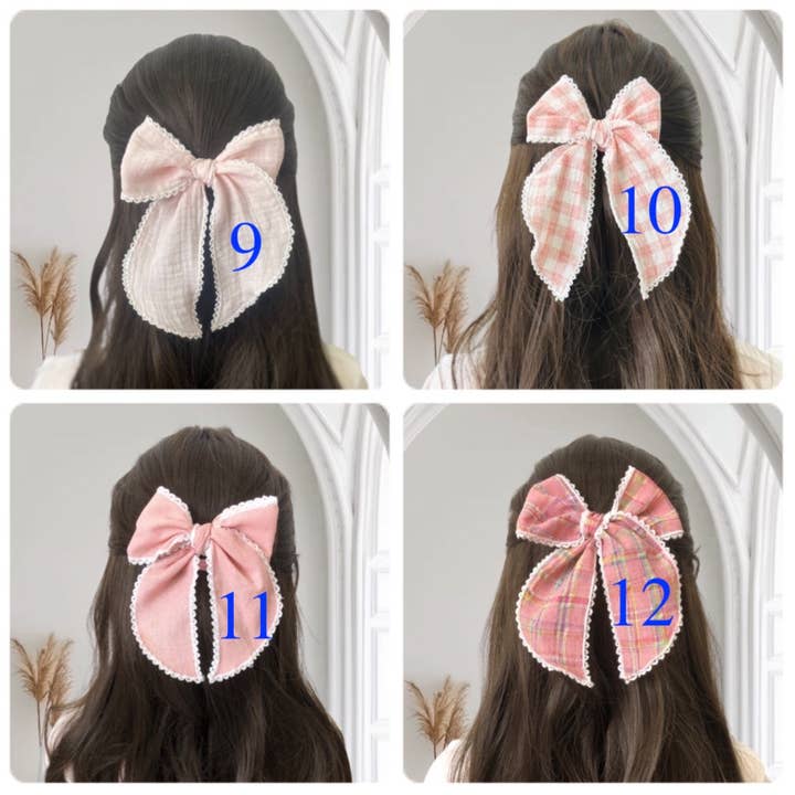 Belle Linen - Wholesale Hair Bow - Kids - Vintage Demin Linen Lace Hair Bow, Christmas Hair Clip4