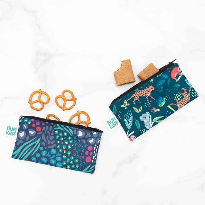 Bumkins - Wholesale Snack Pack - Kids & Baby - Reusable Snack Bag, Small 2-Pack: Jungle & Animal Prints