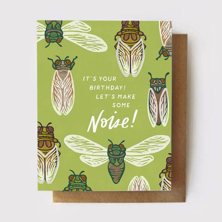 Make Some Noise! Birthday Cicada Card for wholesale by Root & Branch Paper Co.