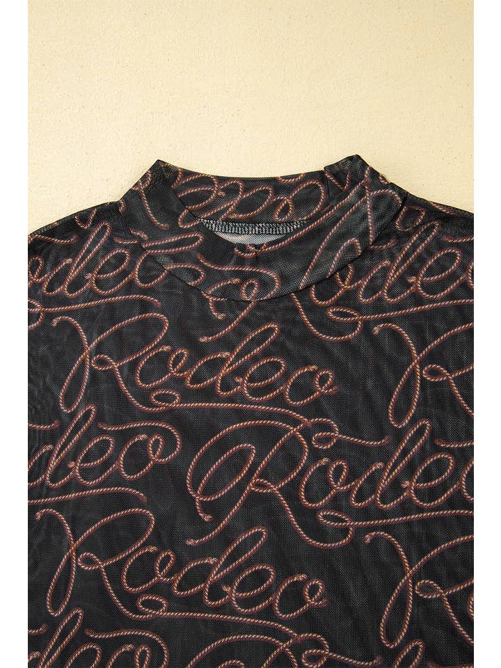 Svart Western Rodeo Mesh Polokrage Långärmad Topp för wholesale på Faire7