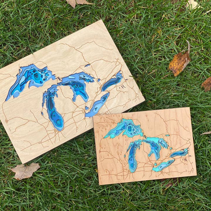 Knock On Wood - Wholesale Decorative Tabletop Object - Great Lakes Lake Depth Map6