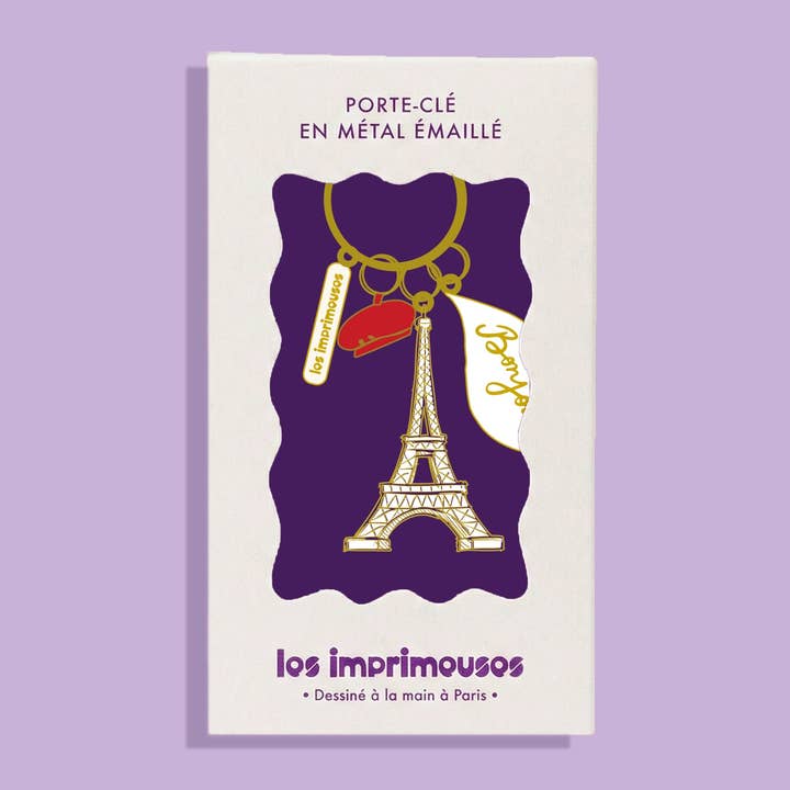 Porte-clé Charms de Paris - Tour Eiffel, Béret et Bonjour pour la vente par LES IMPRIMEUSES