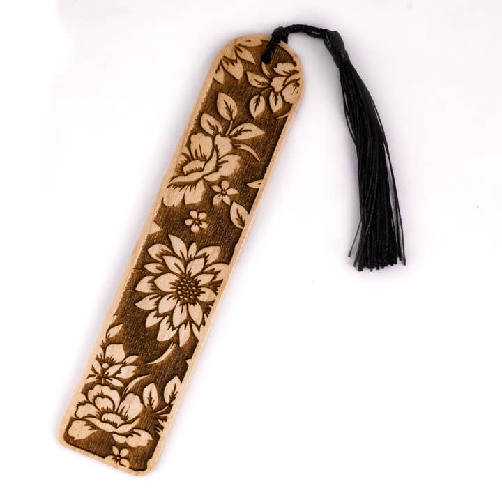 Bookmark, "Floral" Design, Maple Wood for wholesale by Woodland Woodworx