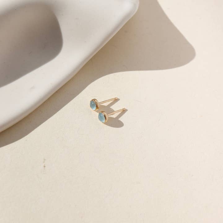 Token Jewelry - Wholesale Stud/Post Earrings - Aquamarine Stud Earrings in 14k Gold Fill or Sterling Silver