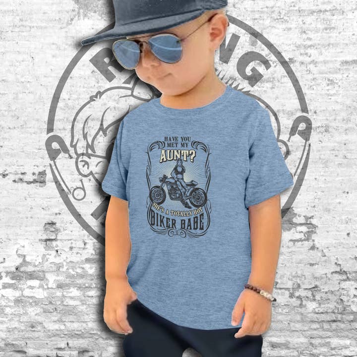 Have You Met My Hot Biker Aunt? Short Sleeve Toddler TShirt for wholesale by Raging Rascals