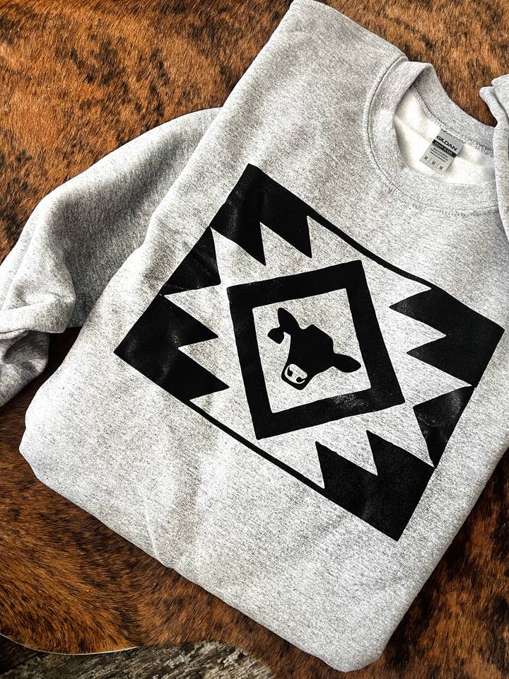 Aztec cow (athletic heahter sweatshirt) for wholesale by Buckin Barn Wholesale