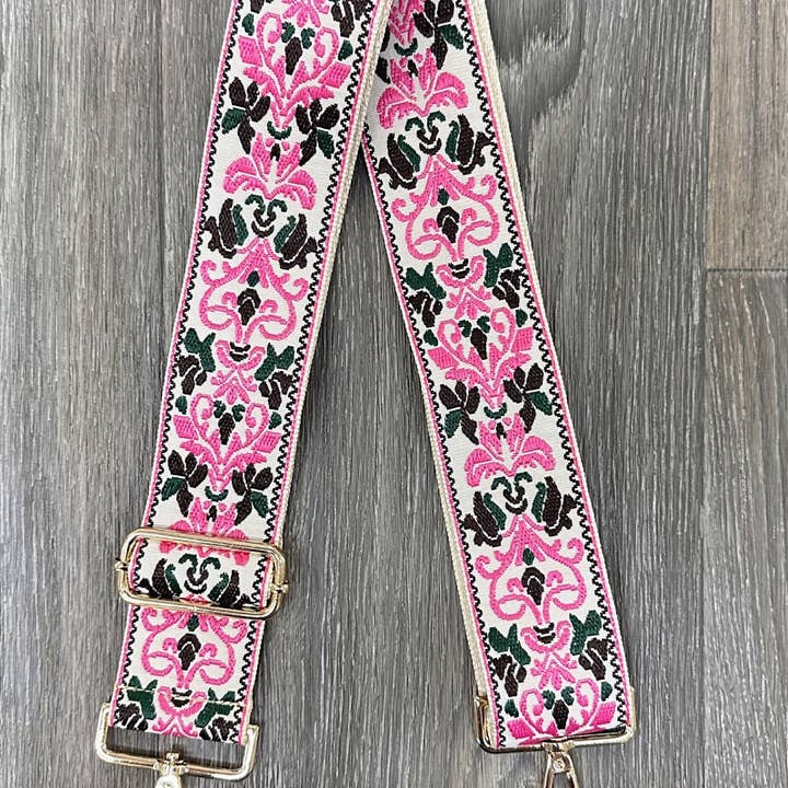 Pink EMBROIDERED BAG STRAP for wholesale on Faire0