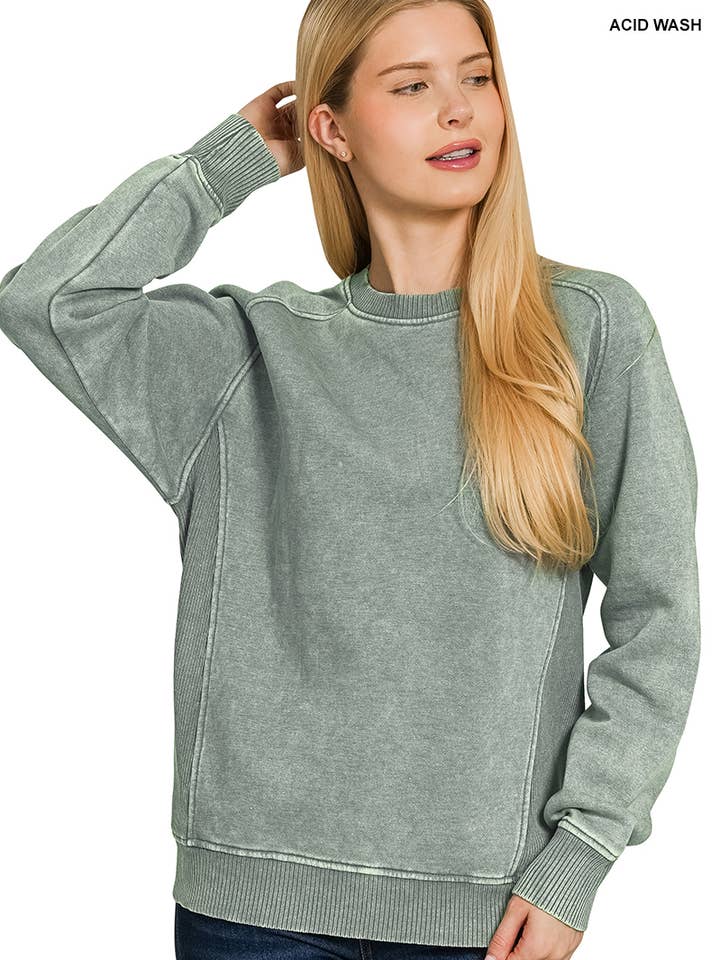 '...._ Acid Washed Fleece Side Rib Sweatshirts SI-28469 for wholesale by 42POPS