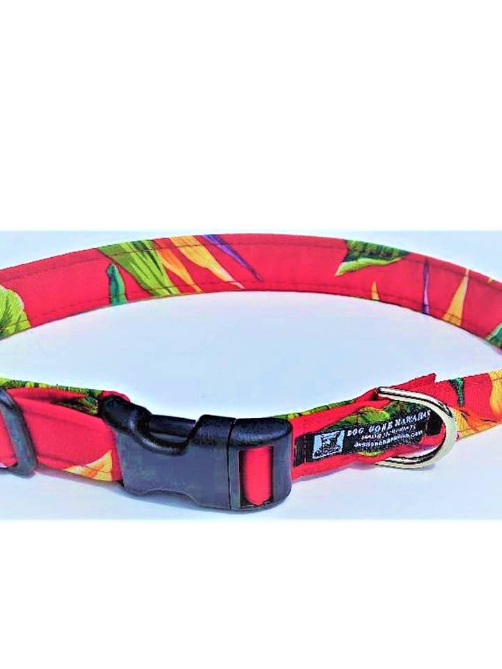 Hawaiian Fabric Adjustable Dog Collar-"Bird of Paradise" for wholesale by Dog Gone Hawaiian