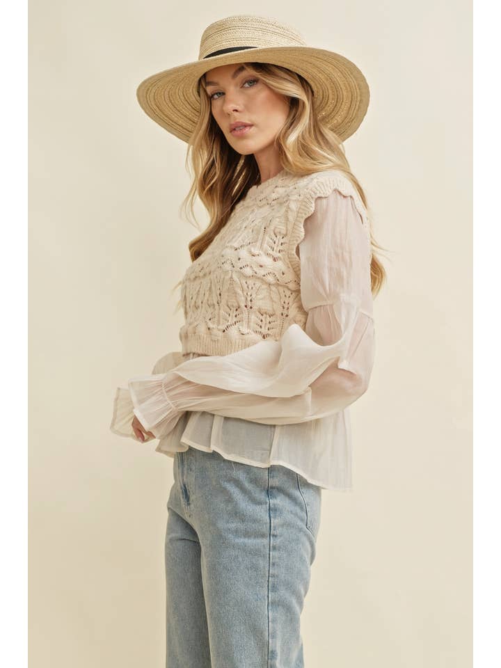 Cloud Ten - Wholesale Knit Top - Women's - CSW11746A - CROCHET LAYERED TOP