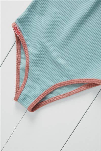 Pistachio Ribbed Kids Long Sleeve Swimsuit for wholesale on Faire3