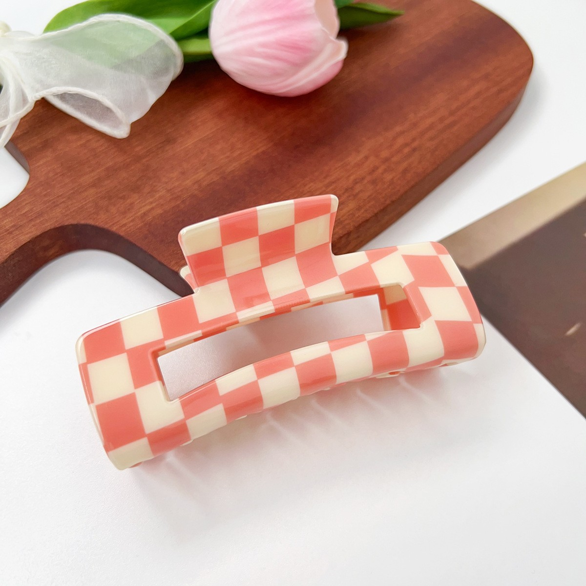 ACCITY - Wholesale Hair Clip - Women's - Checkerboard Hair Claw – Candy Color Acetate Look_CWMM1008438