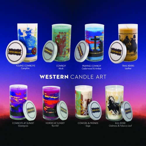 Western Candle Art - 20 oz. Decorated Candle Jar for wholesale by Acadian Candle Company