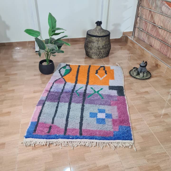 Autentisk håndknyttet Beni Ourain uldtæppe 200×300 cm 743 for engroshandel hos Maroccarpets Poufs and pillows wholesale +31648976894