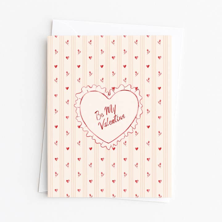 Tarjeta de Corazón con Volantes Sé Mi Valentín para venta al por mayor de Corrissa Flesher Art & Designs