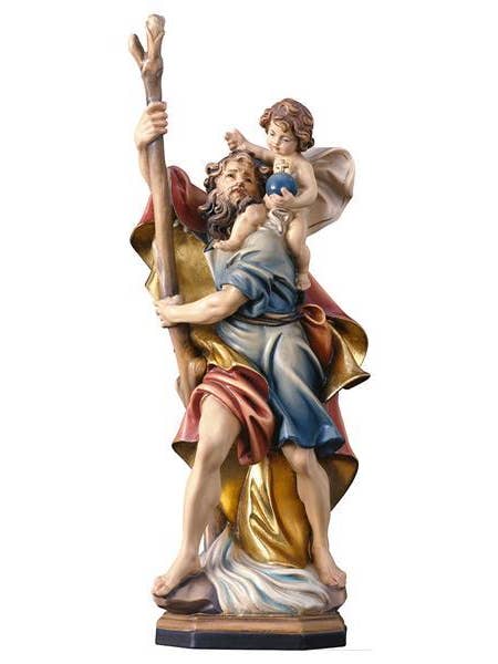 Statue of Saint Christopher in carved wood for wholesale by Costa Articoli Religiosi