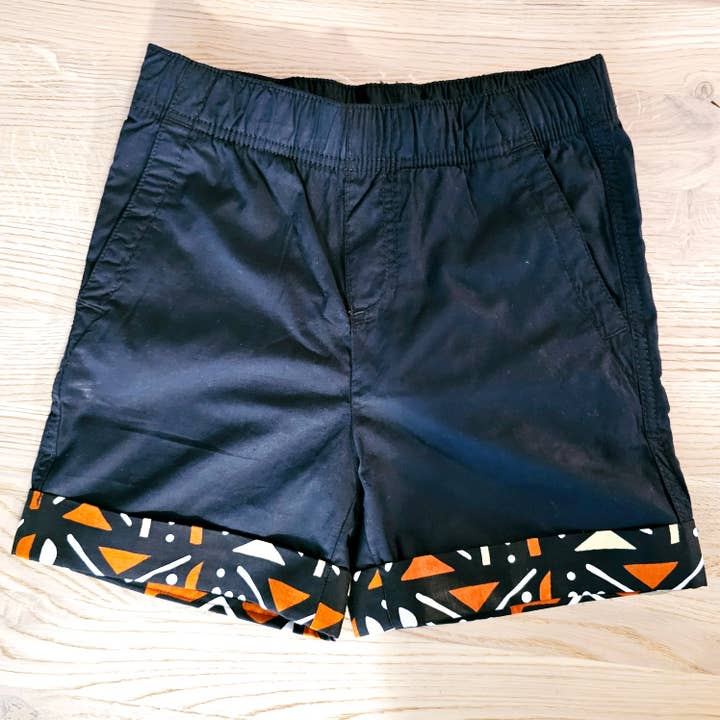 Cotton Pull-on Shorts with African Print Detail for Toddlers and Teens for wholesale by Mashona Collections