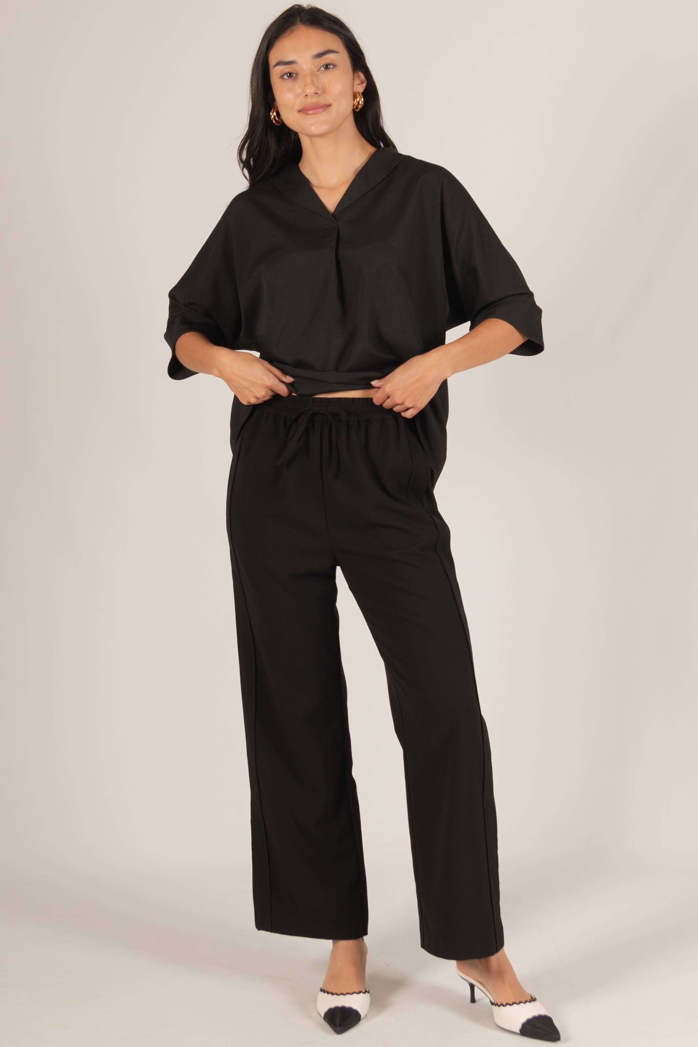 Before You Collection - Wholesale Pants - Women's - Woven Wide Leg Elastic Waist Side Slit Pants17