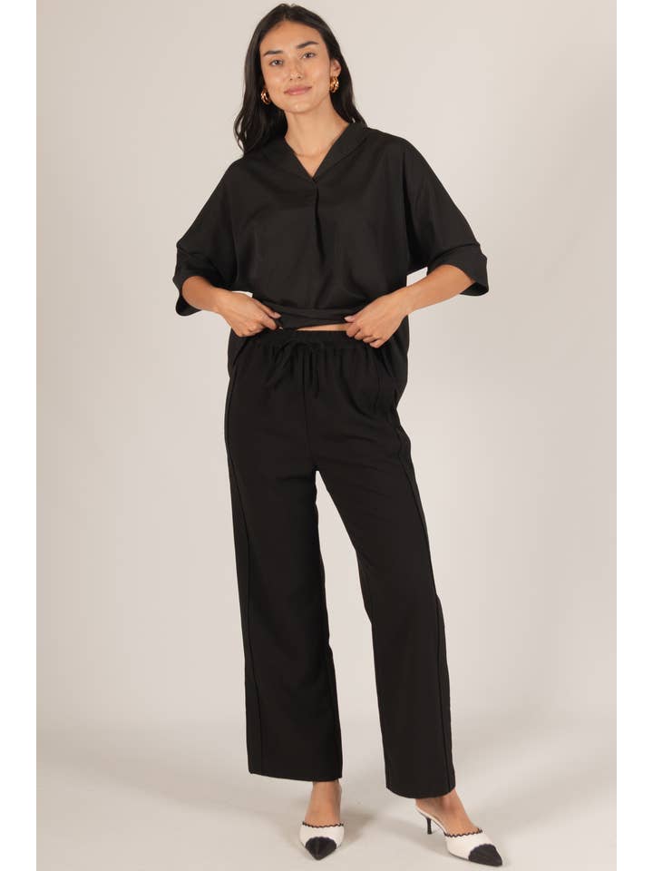 Before You Collection - Wholesale Pants - Women's - Woven Wide Leg Elastic Waist Side Slit Pants17