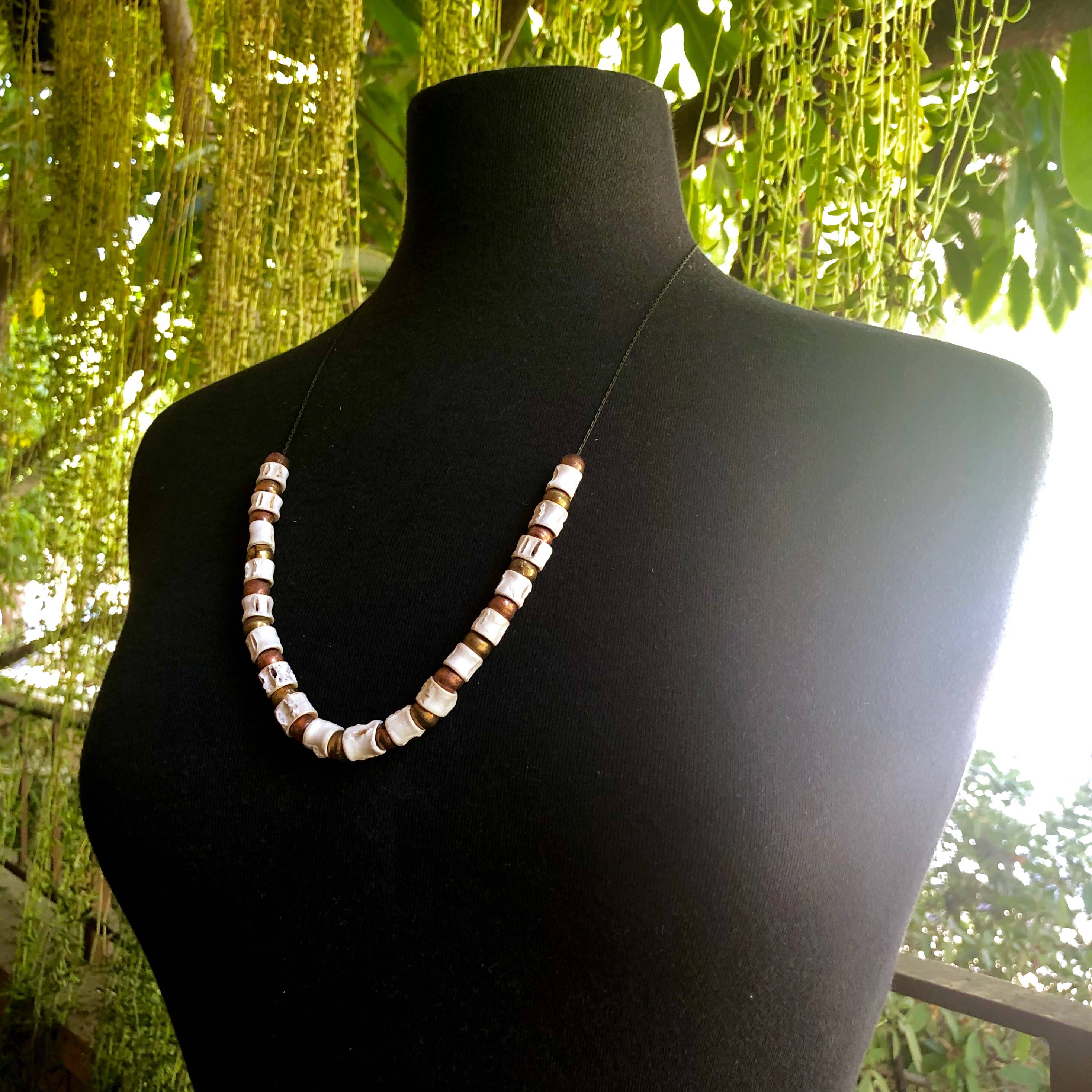 ASTALI - Wholesale Beaded/Pearl Necklace - Fish Vertebrae Necklace - White Bones & Brass/Copper Beads3