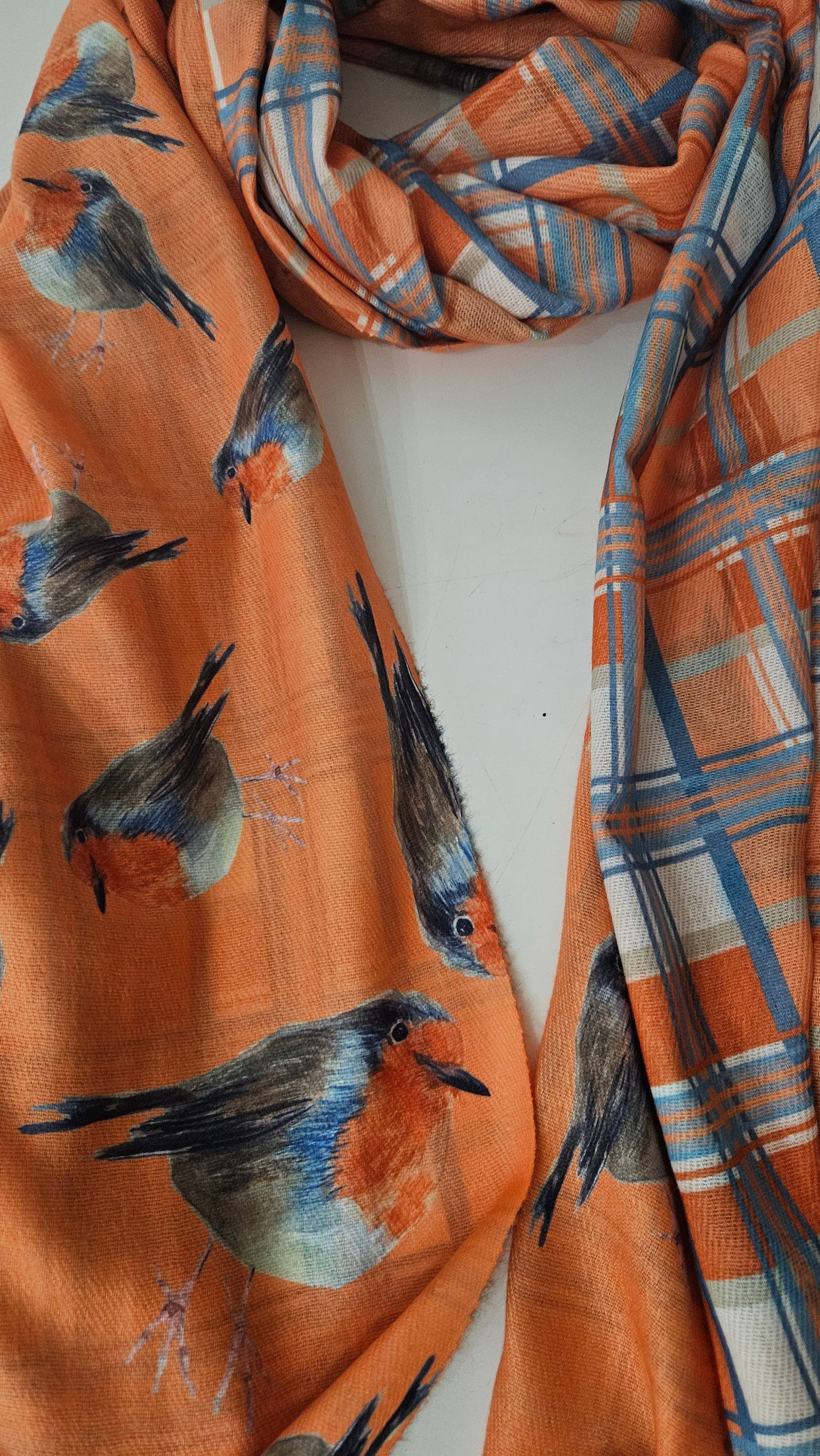 Shimena - Wholesale Scarf - Women's - Double-Sided Robin & Tartan Pashmina2