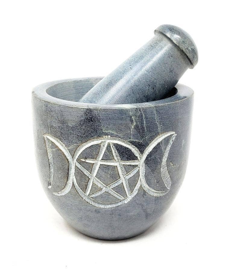 GREENROOTS USA LLC - Vente Mortiers et pilons - Mortier et pilon en stéatite sculptés Triple Moon Pentagram 2,75 pouces18