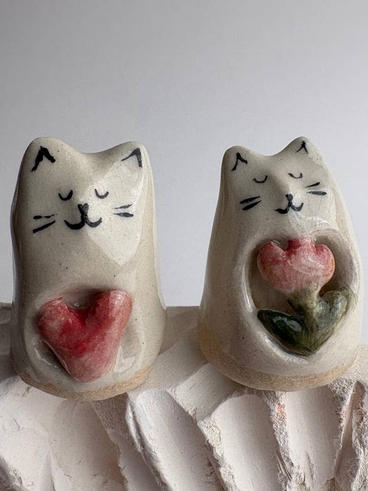 Carved Tiny Handmade Ceramic Cat Figurine for wholesale by Dariia Dziuba