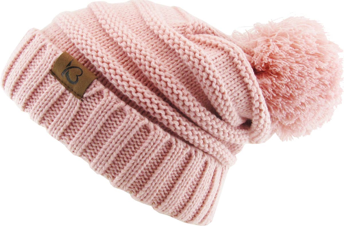 KBETHOS – Großhandel Beanie – Damen – Chunk Pom Pom Grobstrick-Mütze mit Zopfmuster und Rippenstrick24