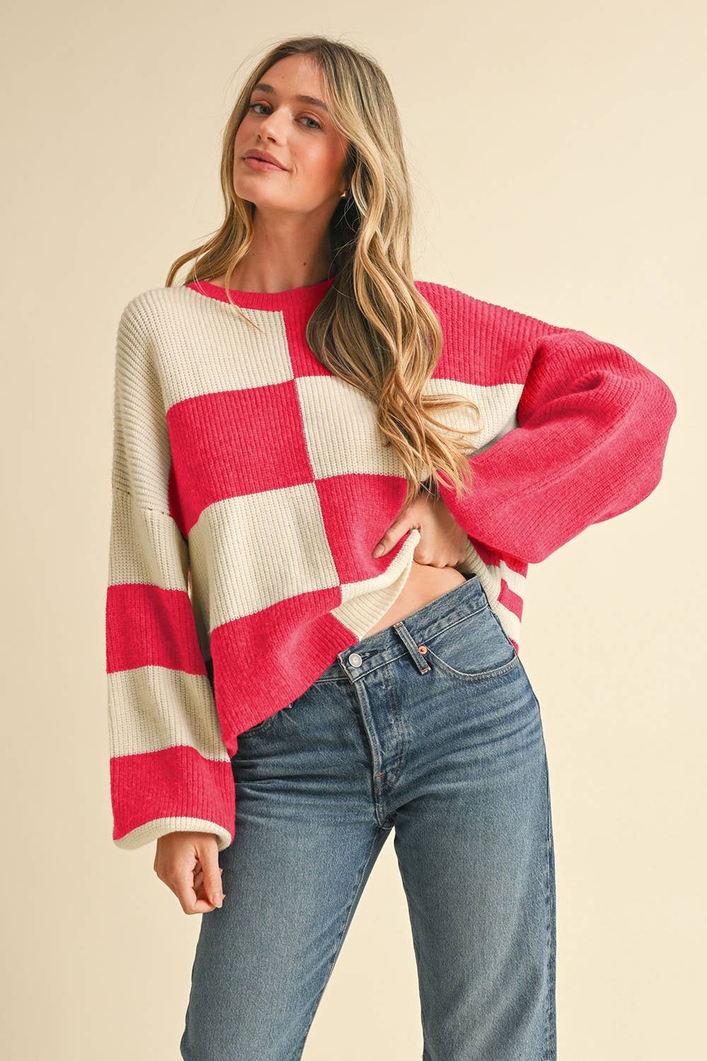 &MERCI - Wholesale Knit Sweater - Women's - OVERSIZED MIXED COLOR BLOCK SWEATER MSW106810