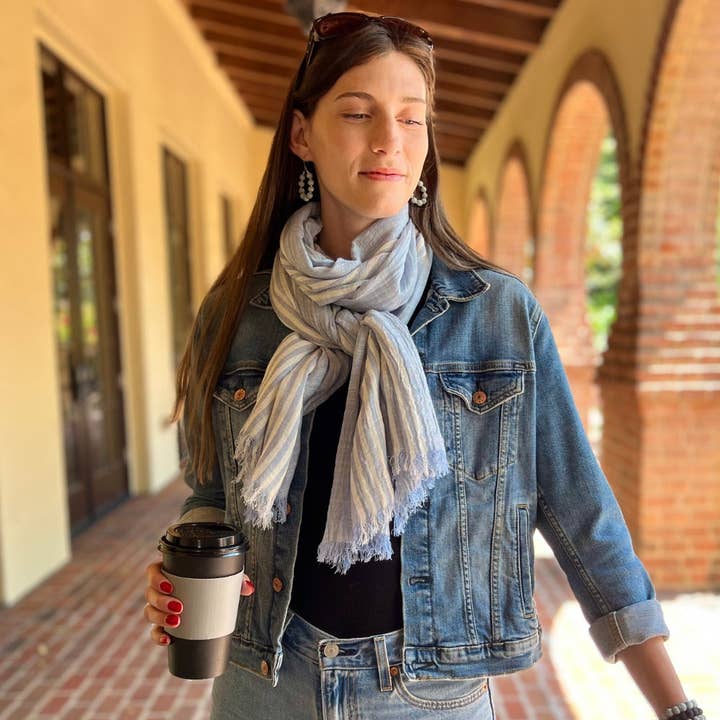 Humble Hilo - Wholesale Scarf - Women's - Humble Hilo Cumulus 100% Cotton Scarf Center Stripes17