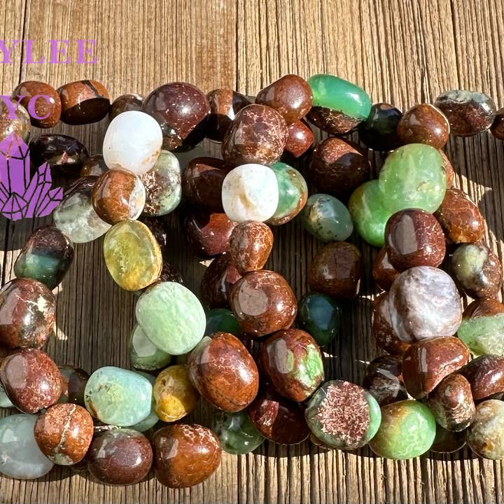 KayleeNYC - Wholesale Beaded Bracelet - Natural Chrysoprase tumble Stretch Bracelet