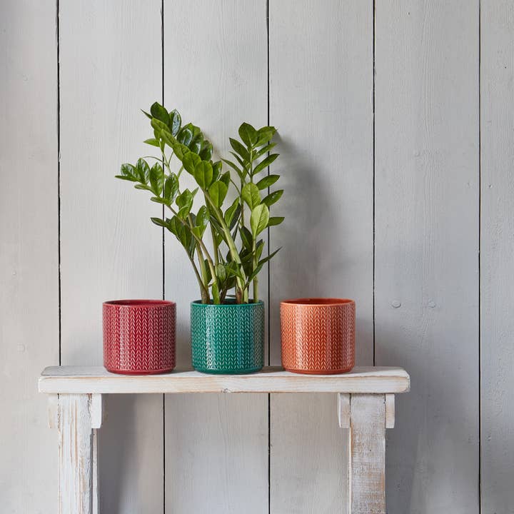 Ivyline - Wholesale Indoor Pot - Glazed Earthenware Chevron Embossed Indoor Planter