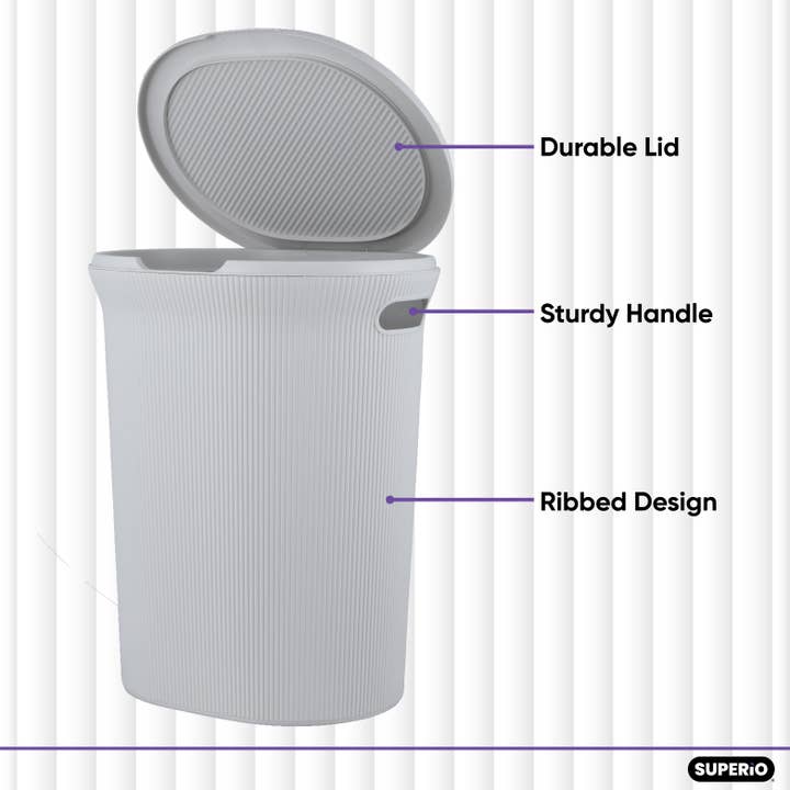 Superio Brand - Wholesale Laundry Hamper - Ribbed Collection Laundry Hamper 40 Liter with Lid & Handles11