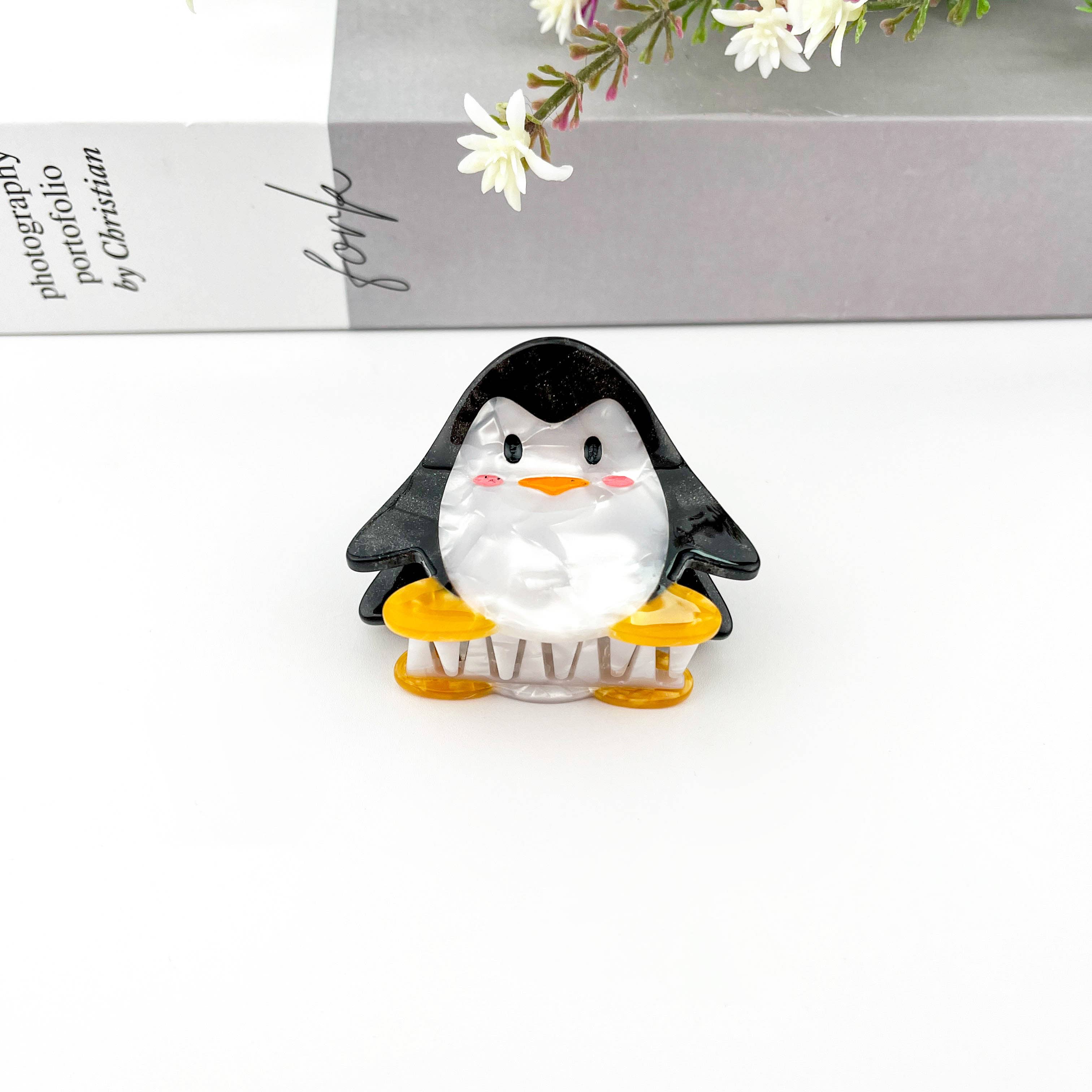 Cartoon Penguin Small Acetate Hair Clip for wholesale on Faire3