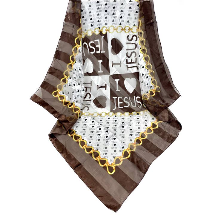 ASSORTED SILKY SCARF I LOVE JESUS 3720-1 (12PC) for wholesale on Faire