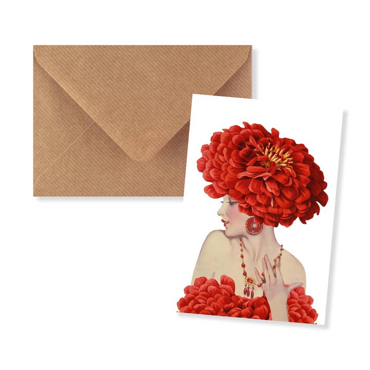 Mini cartão com envelope colagem senhora de vermelho por atacado de Lylies