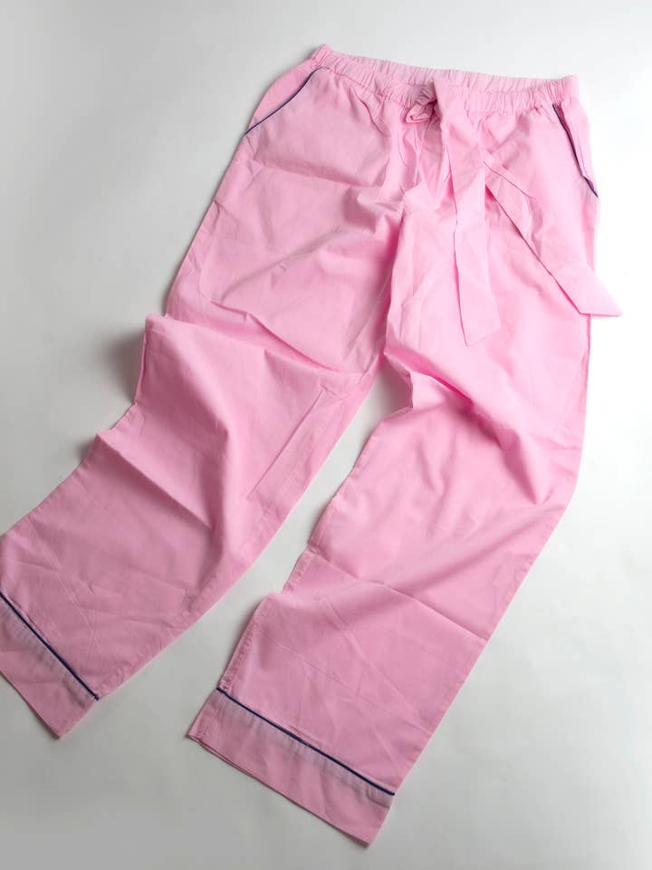 The Saoirse. Pure cotton pj pants in pink with deep pockets for wholesale by Loungewear by I am in pajamas