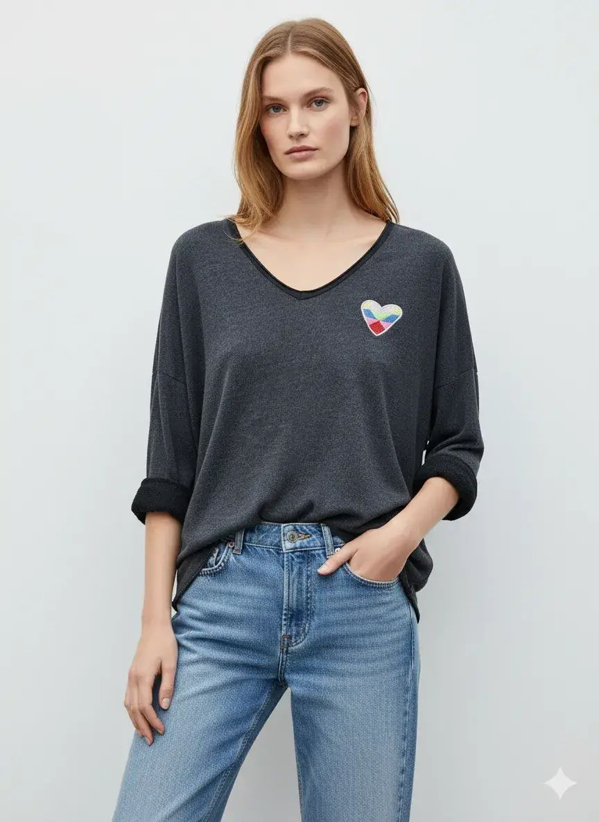 Mimi & Gogo - Vente Sweat-shirt – femme - Sweat-shirt brodé cœur à multi couleurs @5105_SweatMultiCoeu15