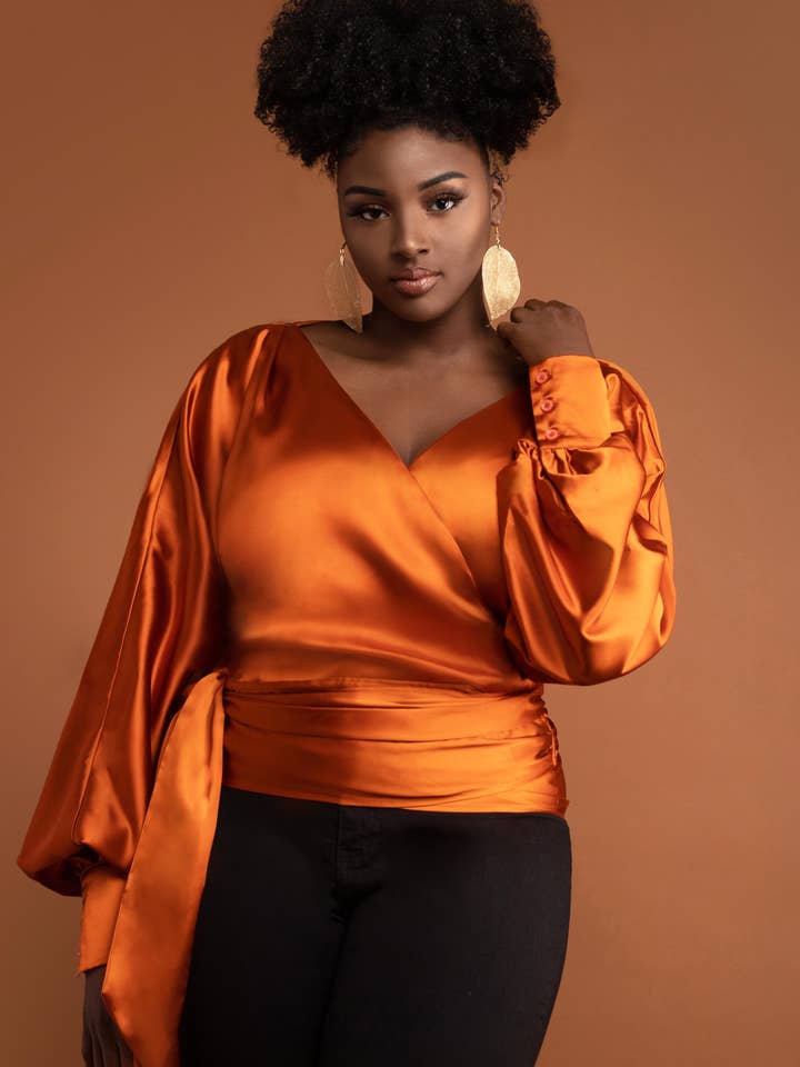 Sophia Ember Satin Wrap Top for wholesale by Nina Cheyenne Apparel