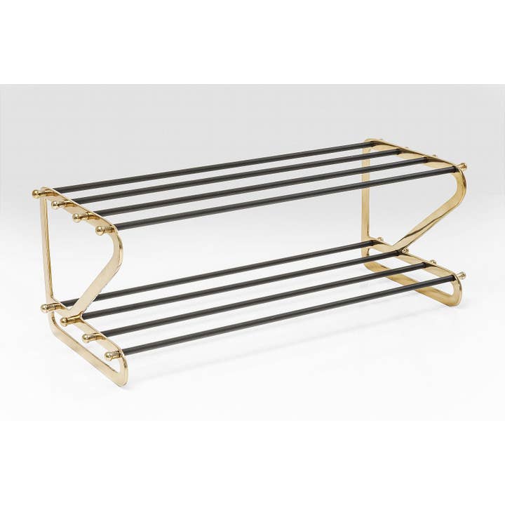 DDecorStore – wholesale Shoe rack – Two-Tier Black & Brass Shoe Rack dazzling design for hallway