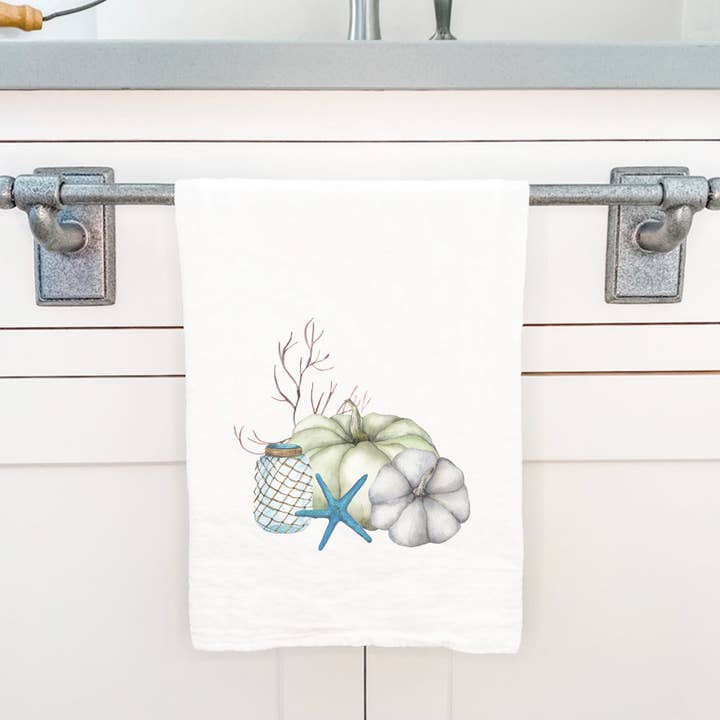 Coastal Pumpkins - Customizable Cotton Tea Towel for wholesale by Cottage Shore