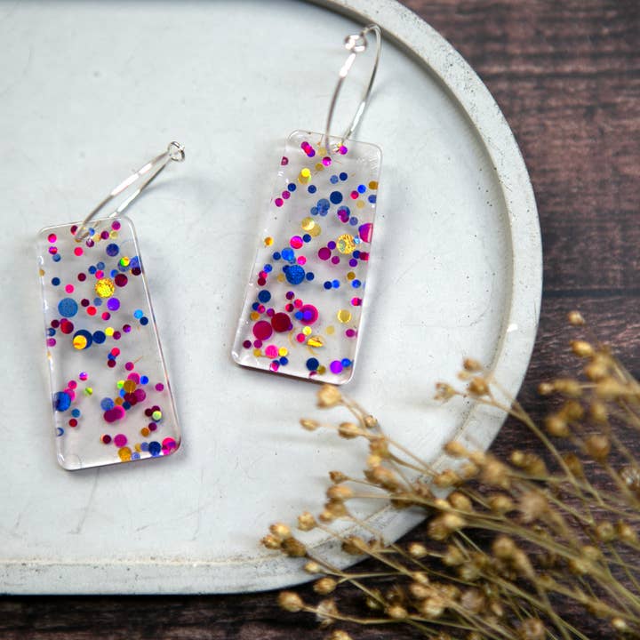 The Old Farmhouse Jewellery – Engroshandel Hængeøreringe og creoløreringe – Akryl rektangel Sterling sølv bøjler, statement design