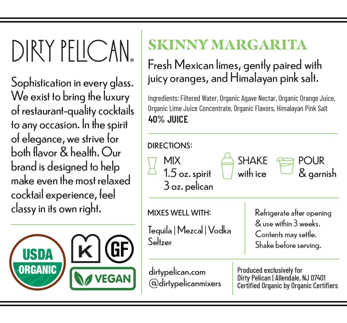 Dirty Pelican - Wholesale Cocktail Mix/Syrup - Skinny Classic Margarita1