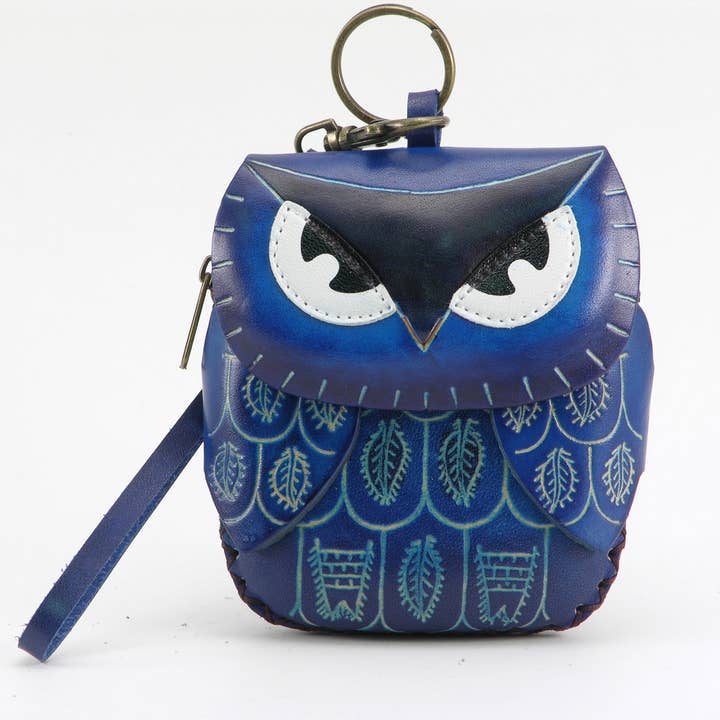 Sunflower Handmade leather inc - Venta al por mayor Monedero - Mujer - cartera de piel con diseño de búho, monedero, azul