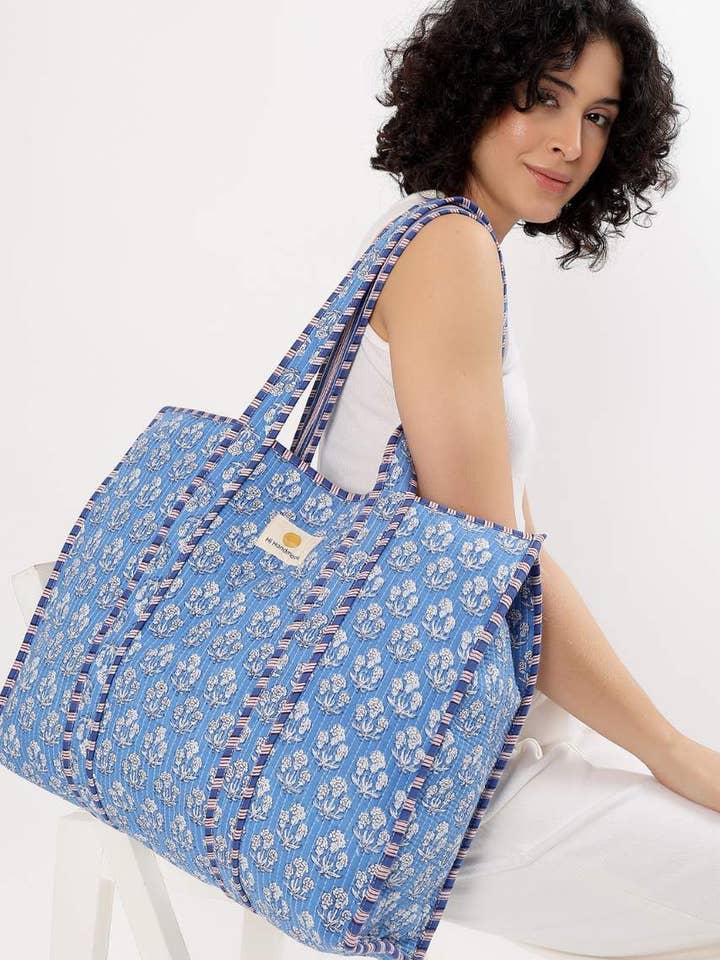 Sac en coton - Marguerite bleue pour la vente par Hi Handmade